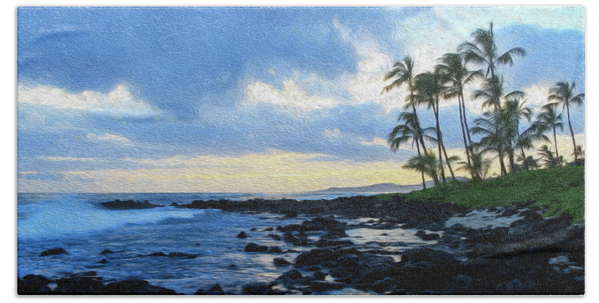 Hawaii Beach Towel featuring the photograph Blue Sunset Painting by Robert Carter