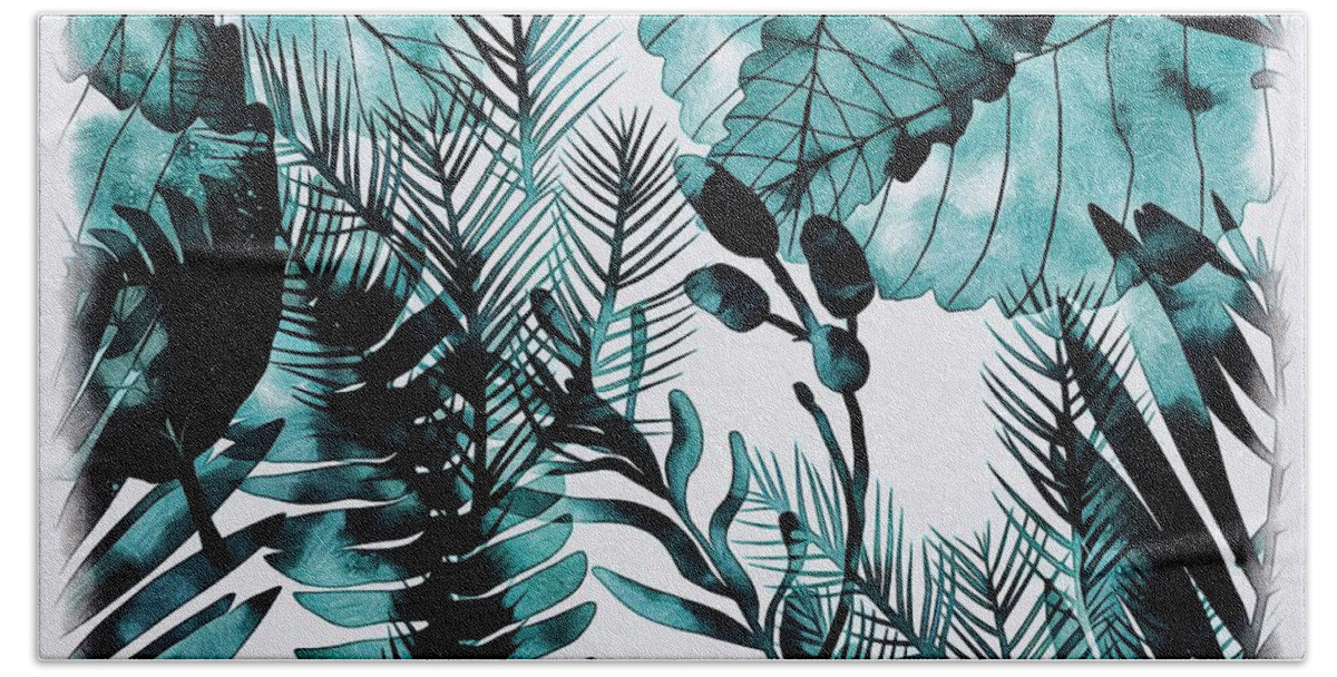 Botanical Art Beach Towel featuring the digital art Blue Watercolor Botanical by Bonnie Bruno