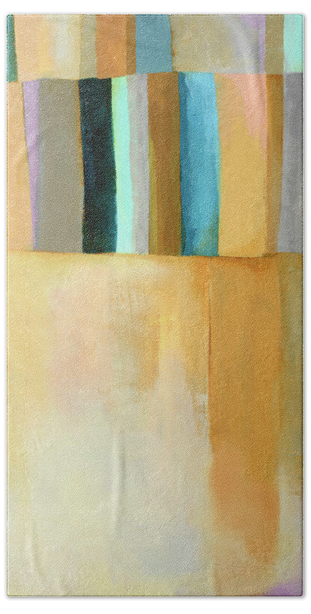 Abstract Art Beach Towel featuring the painting Blue Yellow Stripes #2 by Jane Davies