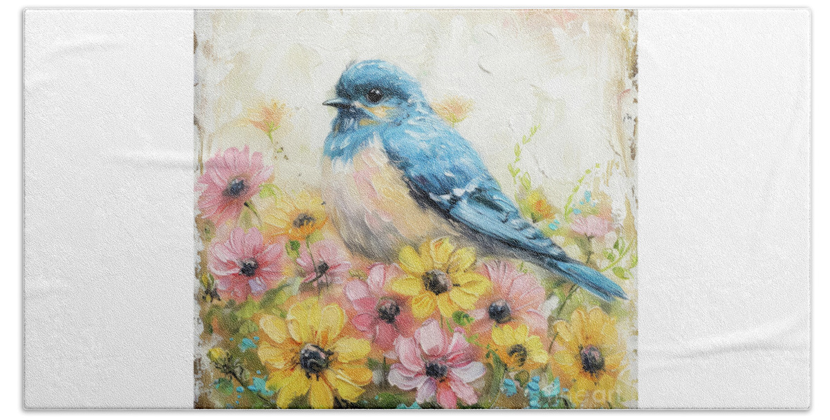  Bluebird Beach Sheet featuring the painting Bluebird In The Daisies by Tina LeCour