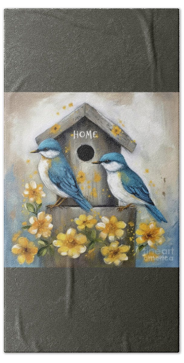 Bluebirds Beach Towel featuring the painting Bluebirds At Home by Tina LeCour