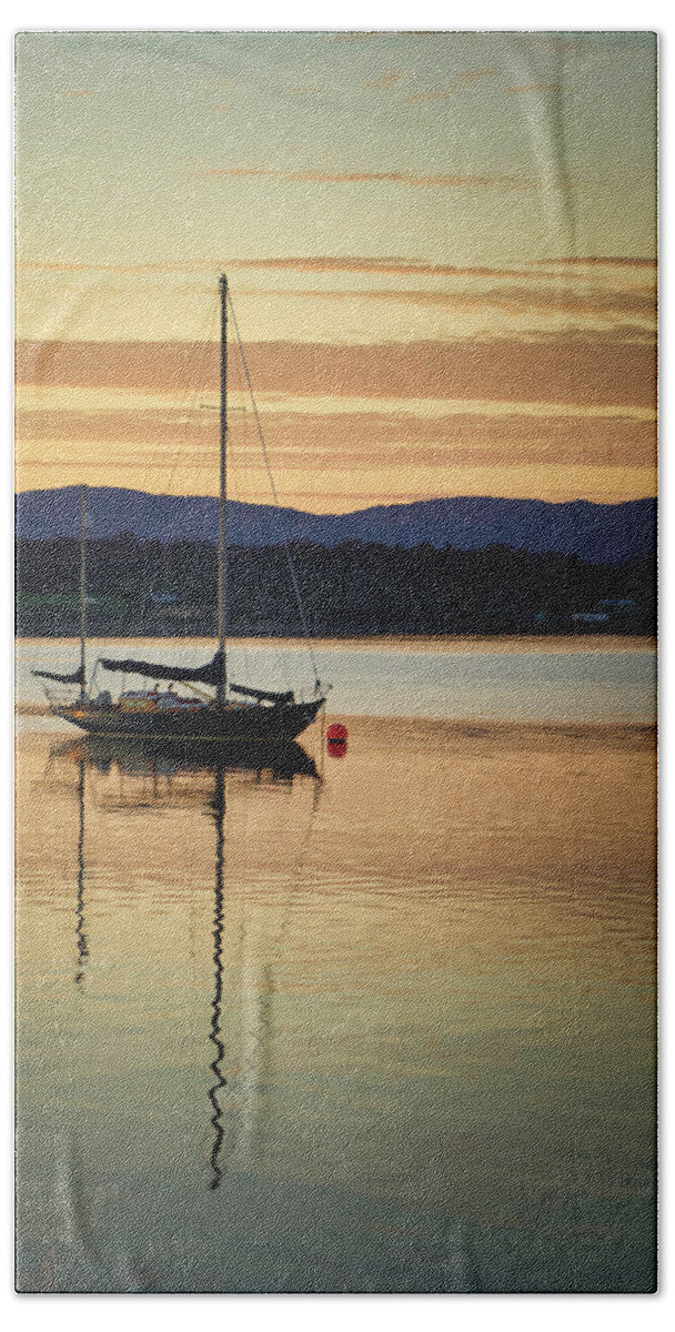 Blue Beach Towel featuring the photograph Boat On A Lake at Sunset by Rick Deacon