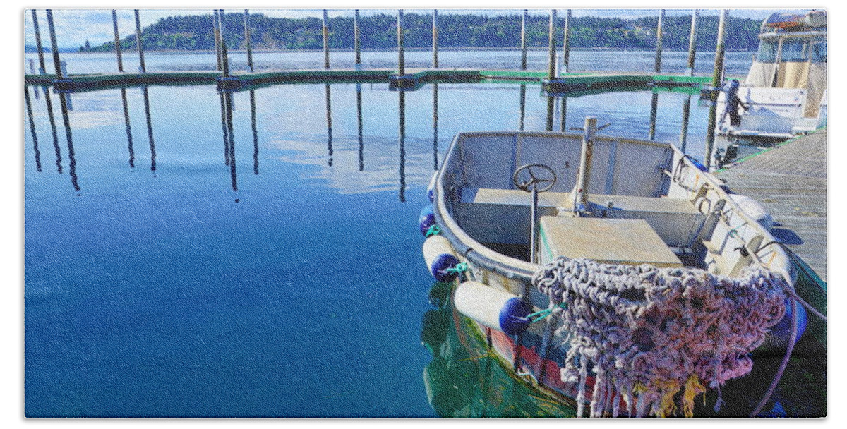 Seascape Beach Towel featuring the photograph Boat Tender by Bill TALICH