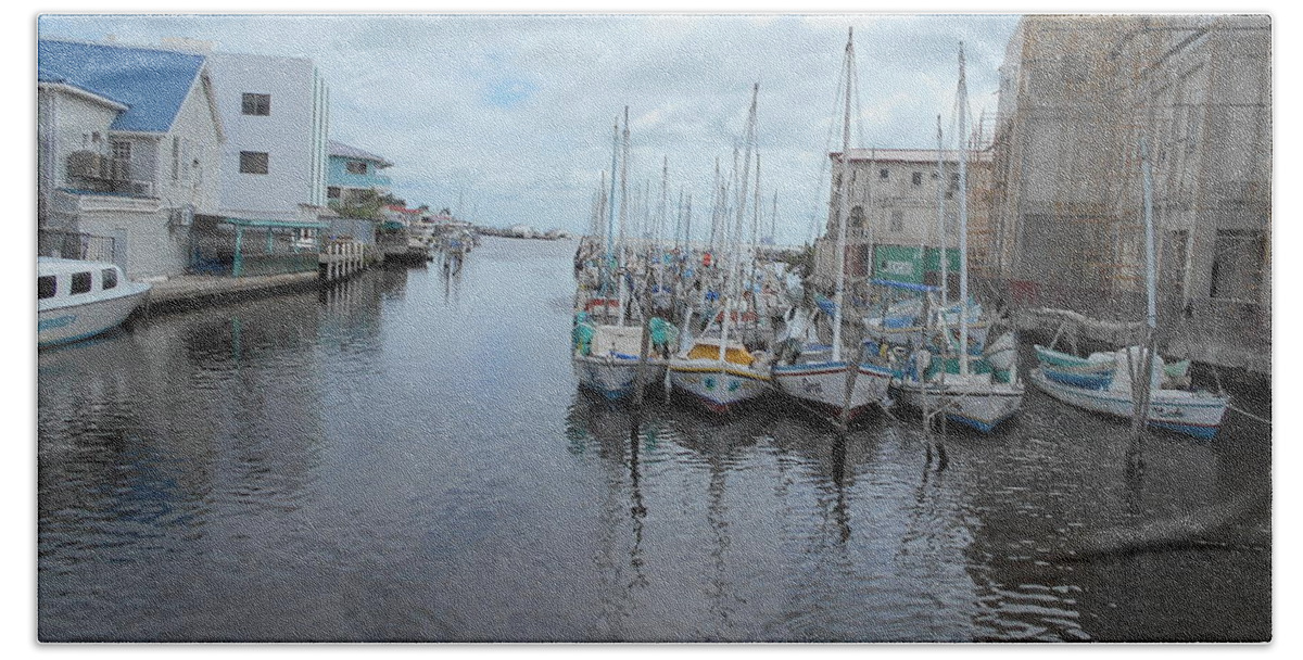 Boats Beach Towel featuring the photograph Boats in Belize by Nancy Graham
