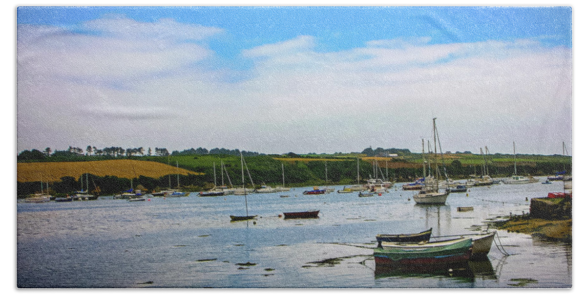 Brittany Beach Towel featuring the photograph Boats under a blue sky by Jim Feldman
