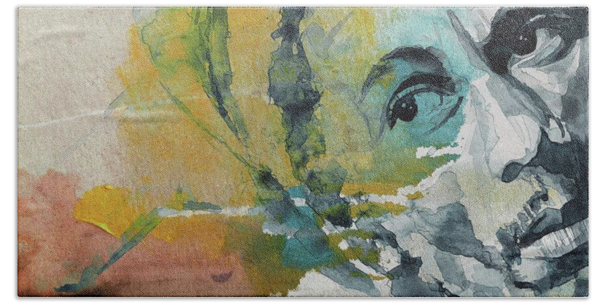 Bob Marley Art Beach Sheet featuring the painting Bob Marley Portrait by Paul Lovering