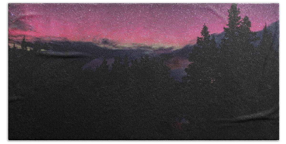 Aurora Borealis Beach Towel featuring the photograph Boot Creek Red Aurora With Incoming Clouds by Dale Kauzlaric