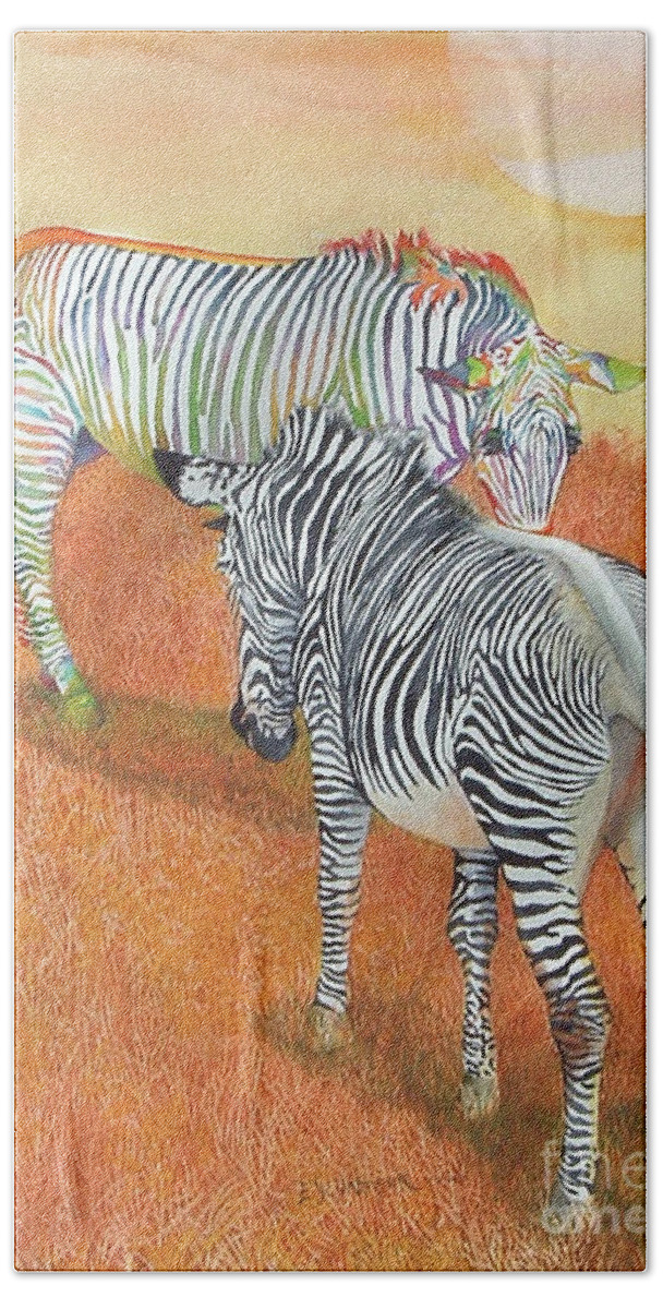 Zebras Beach Towel featuring the painting Born This Way by Edie Schneider