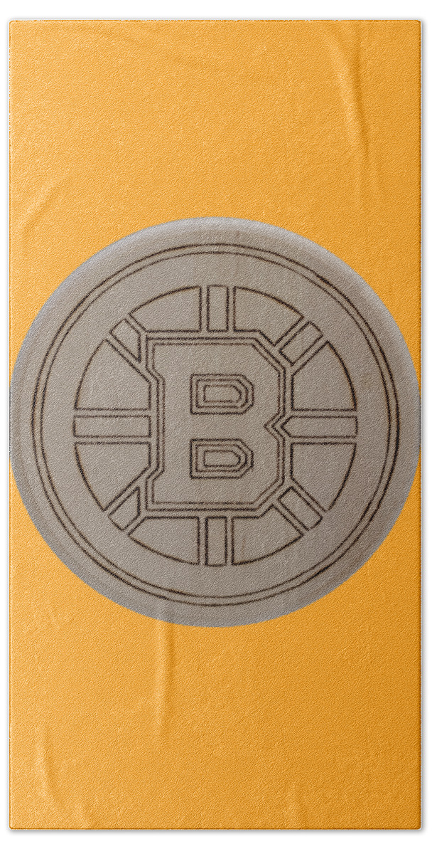 Pyrography Beach Towel featuring the pyrography Boston Bruins est 1924 - Original Six by Sean Connolly