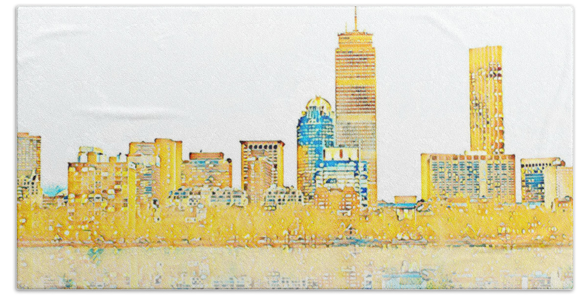 Boston Skyline Beach Towel featuring the digital art Boston Skyline by La Moon Art