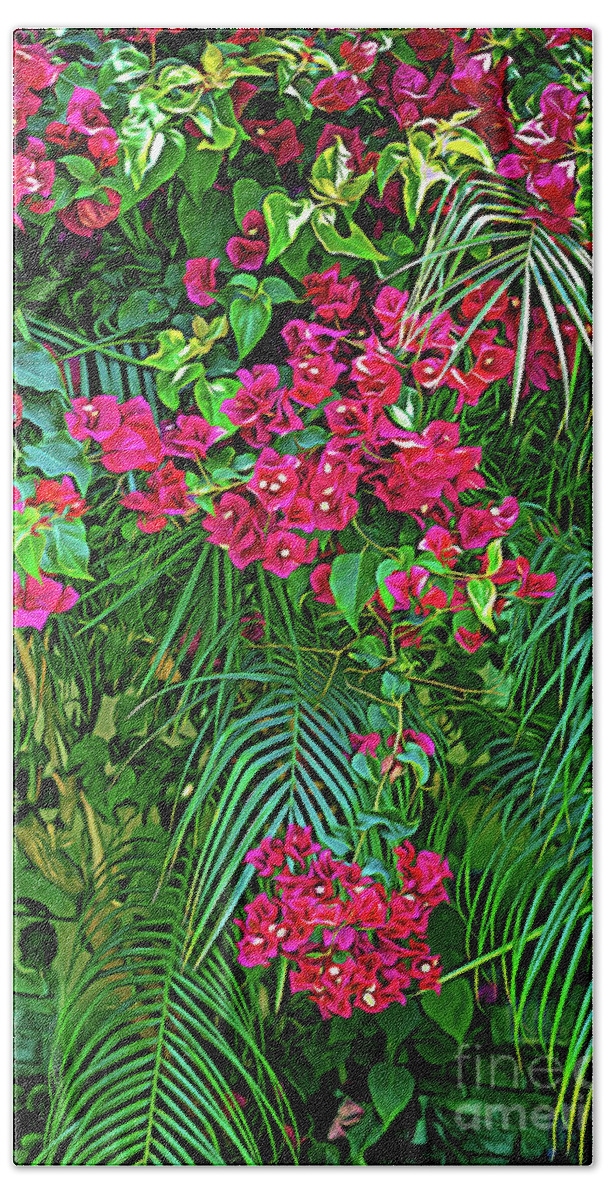 Bougainvillea Beach Towel featuring the photograph Bougainvillea with Palm Fronds-I by Roslyn Wilkins