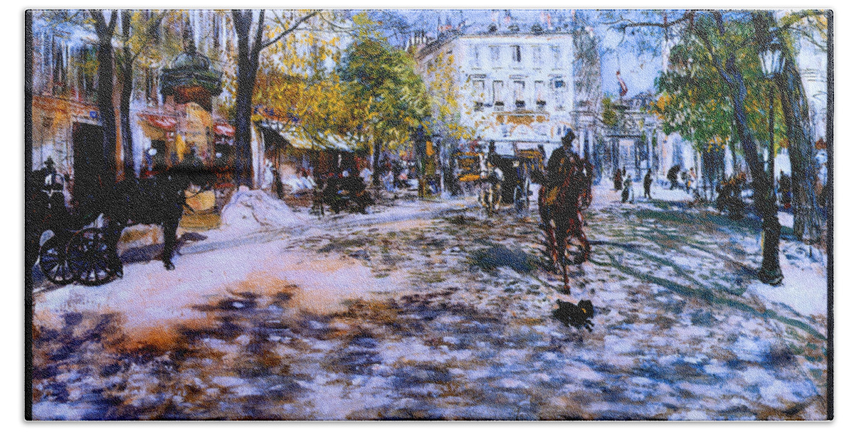 Jean Beach Towel featuring the painting Boulevard in Paris 1888 by Jean-Francois Raffaelli