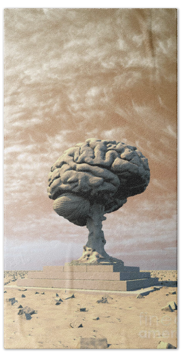 Monument Beach Towel featuring the digital art Brain Statue in Desert by Russell Kightley