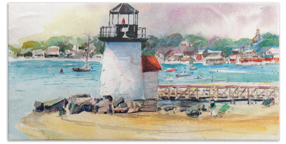Nantucket Beach Towel featuring the painting Brant Point Light by P Anthony Visco