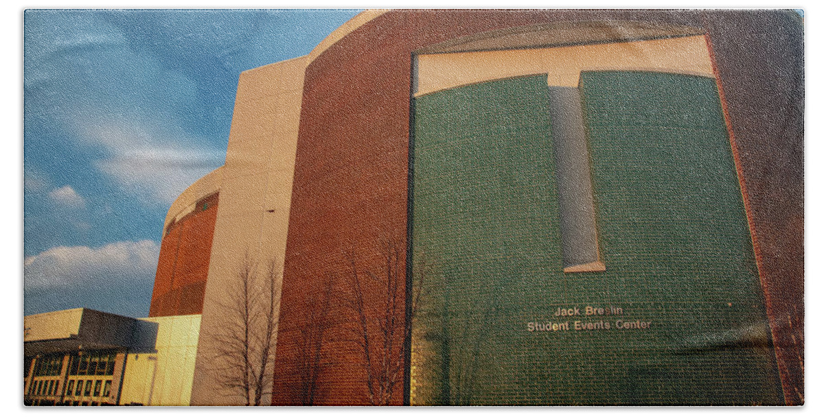 Michigan State University Basketball Beach Towel featuring the photograph Breslin Center at sunset by Eldon McGraw
