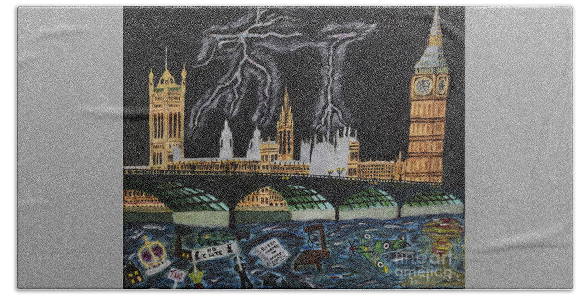 London Beach Towel featuring the painting Bridge over Troubled waters by David Westwood