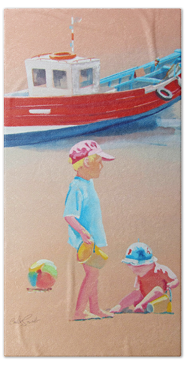 Boys Beach Towel featuring the painting Bridlington Beach by Charles Stuart