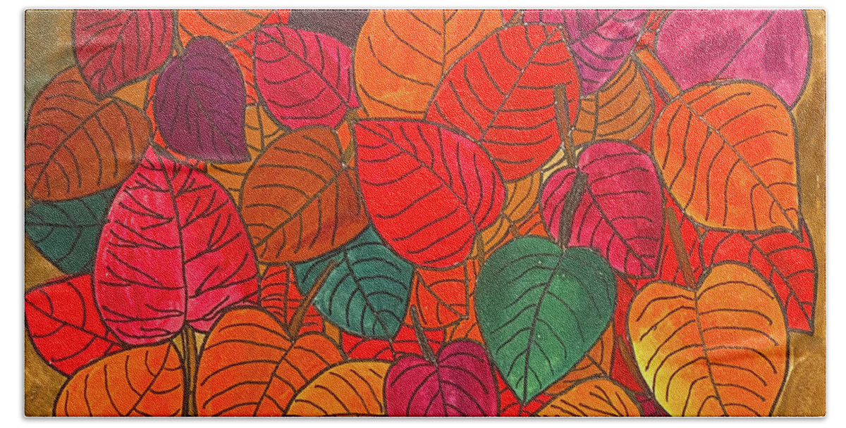 Leaves Beach Towel featuring the mixed media Bright Fall Leaves by Lisa Neuman