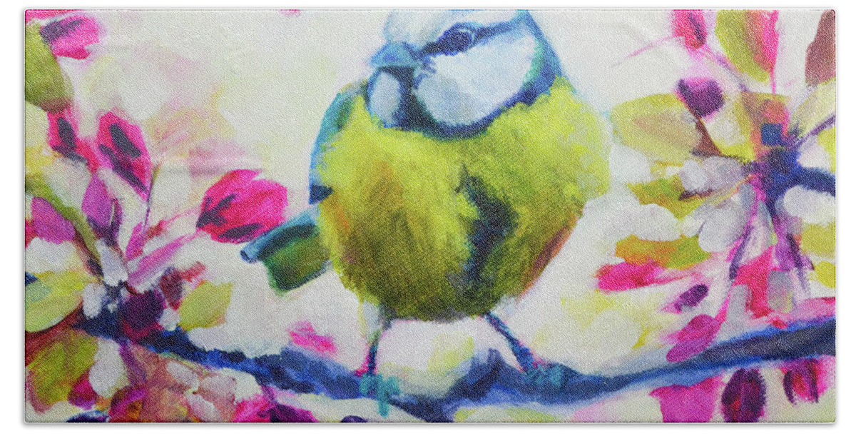 Birds Beach Towel featuring the painting Bright Little Bird by Amanda Schwabe