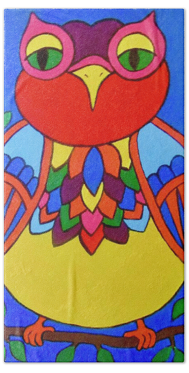 Owl Beach Towel featuring the painting Bright Night Owl #2 by Stephanie Moore