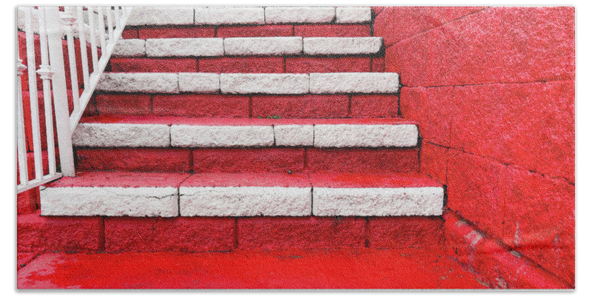Steps Beach Towel featuring the photograph Bright Red And White Stairs by Gary Slawsky