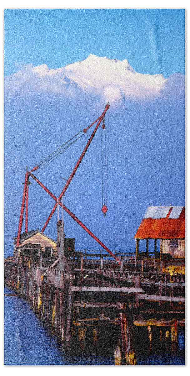 Shed Beach Towel featuring the photograph Britannia Beach Crane by John Bartosik
