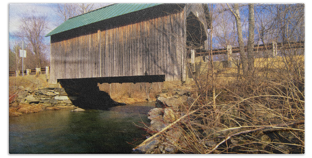Backroad Beach Towel featuring the photograph Brownsville Covered Bridge - Brownsville Vermont by Erin Paul Donovan