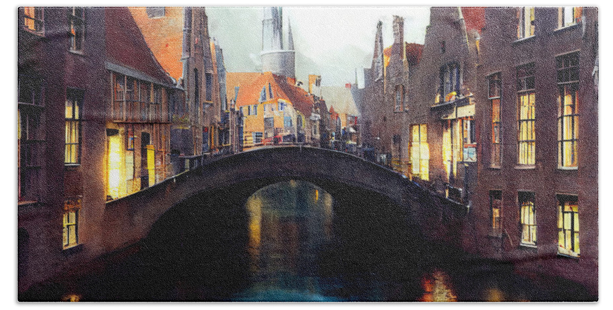 Belgium Beach Towel featuring the painting Bruges, Belgium - 16 by AM FineArtPrints