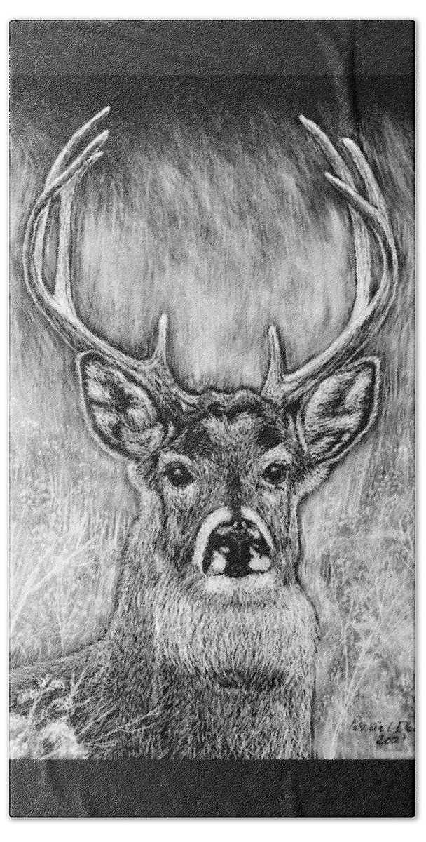 Deer Beach Sheet featuring the relief Buck Portrait BW Etching by Pat Davidson