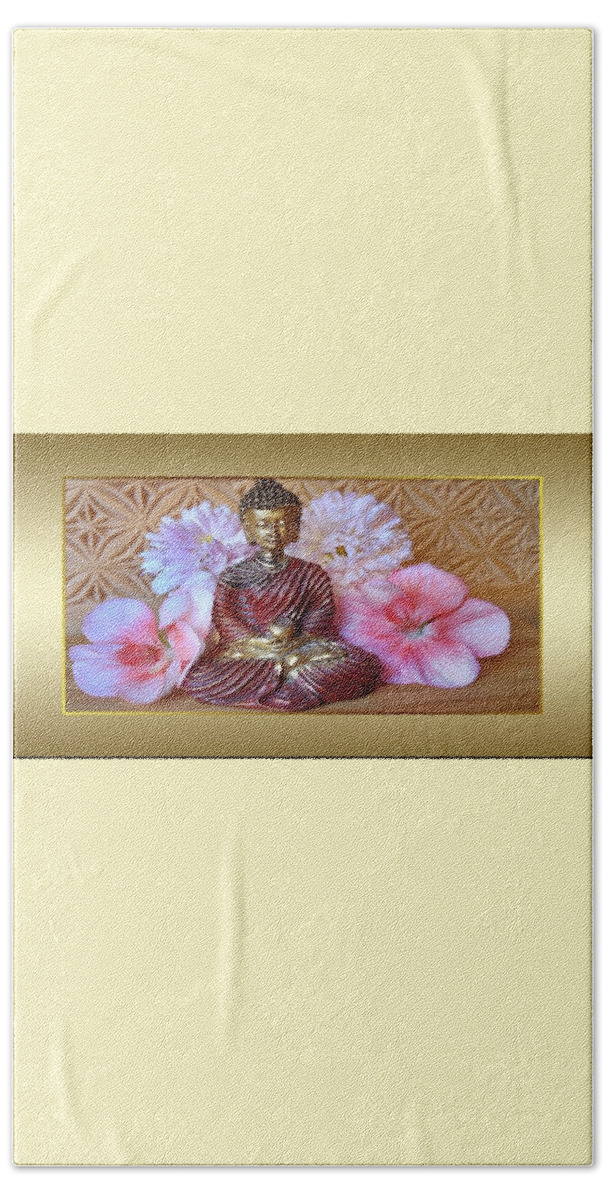 Buddha Beach Towel featuring the photograph Buddha and Flowers by Nancy Ayanna Wyatt