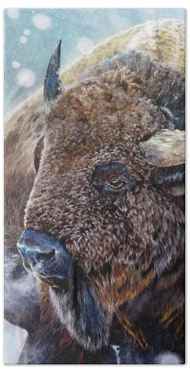 Bison Beach Towel featuring the painting Buffalo Soldier by Marco Aguilar