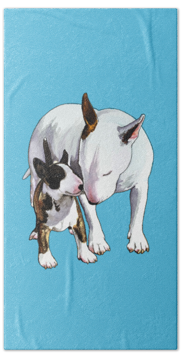 Bull Terrier Beach Towel featuring the painting Bull Terrier Mom and her Son by Jindra Noewi