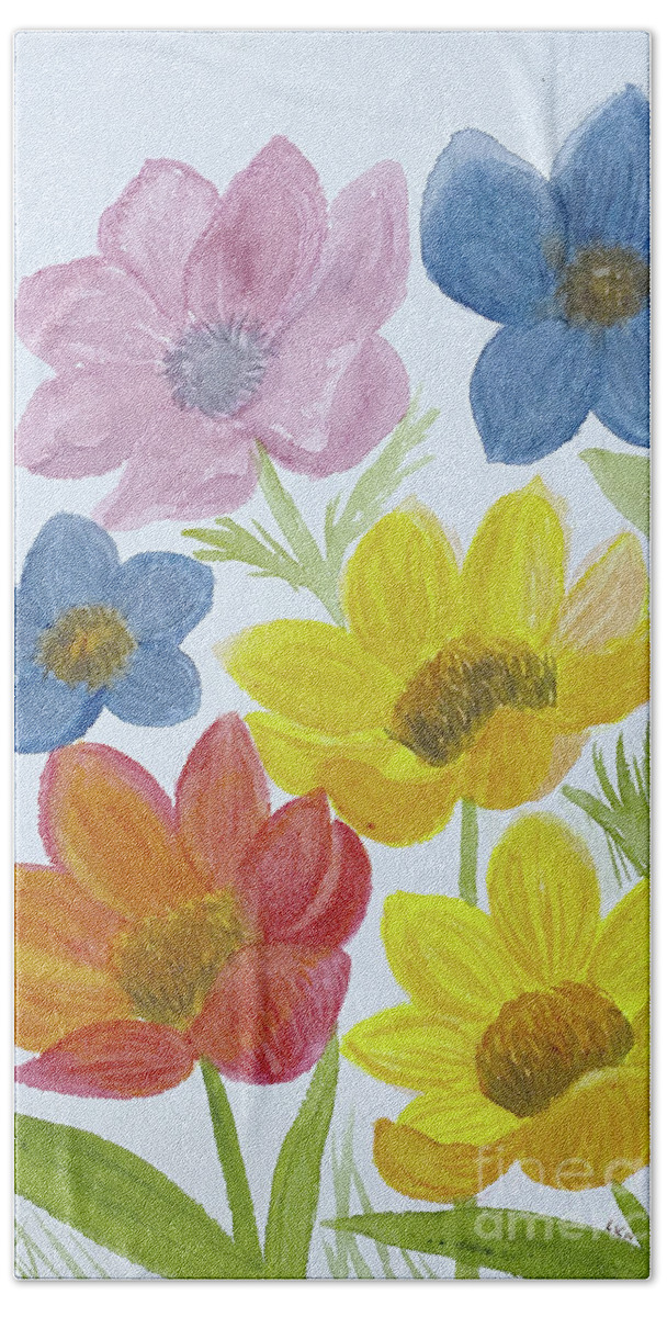 Flowers Beach Towel featuring the painting Bunch of Flowers by Lisa Neuman