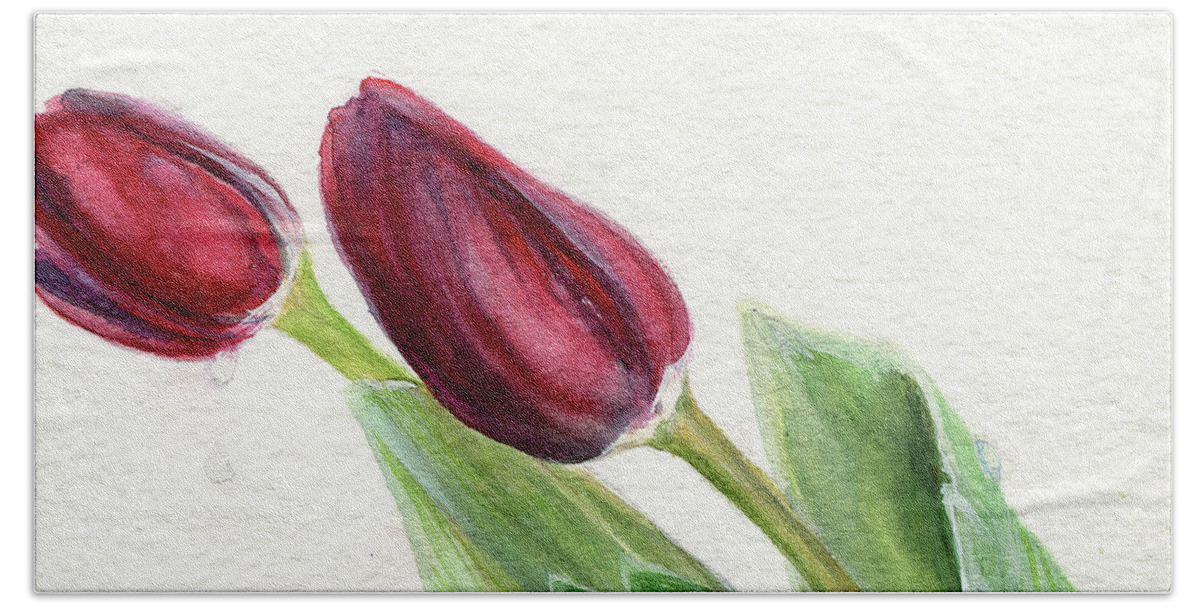 Tulips Beach Sheet featuring the painting Burgundy Tulips by Laurie Rohner