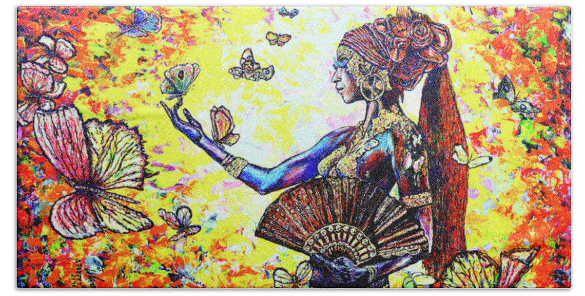 Butterflies Beach Sheet featuring the painting Butterflies by Viktor Lazarev