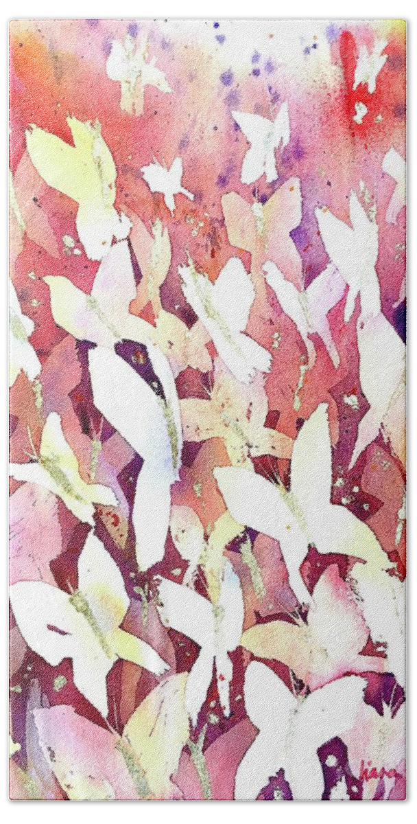 Butterfly Beach Towel featuring the painting Butterfly Kaliedoscope-Golden Fall by Liana Yarckin