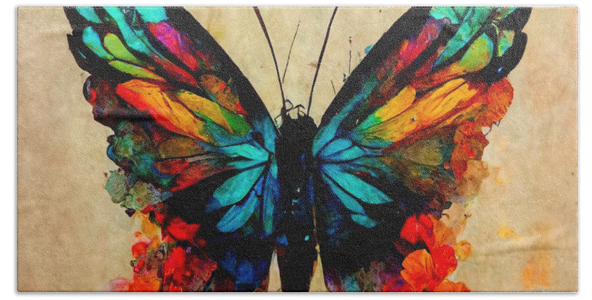 Butterfly Portrait Beach Towel featuring the mixed media Butterfly Watercolor by John DeGaetano
