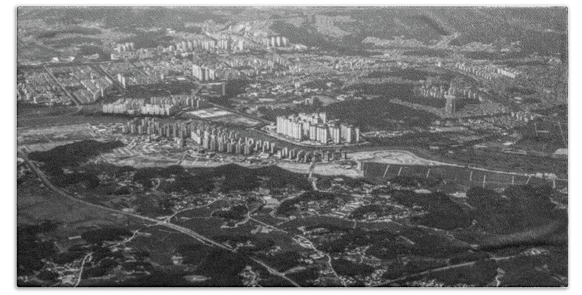 Seoul Beach Towel featuring the photograph BW - Flying into Seoul by Eric Hafner