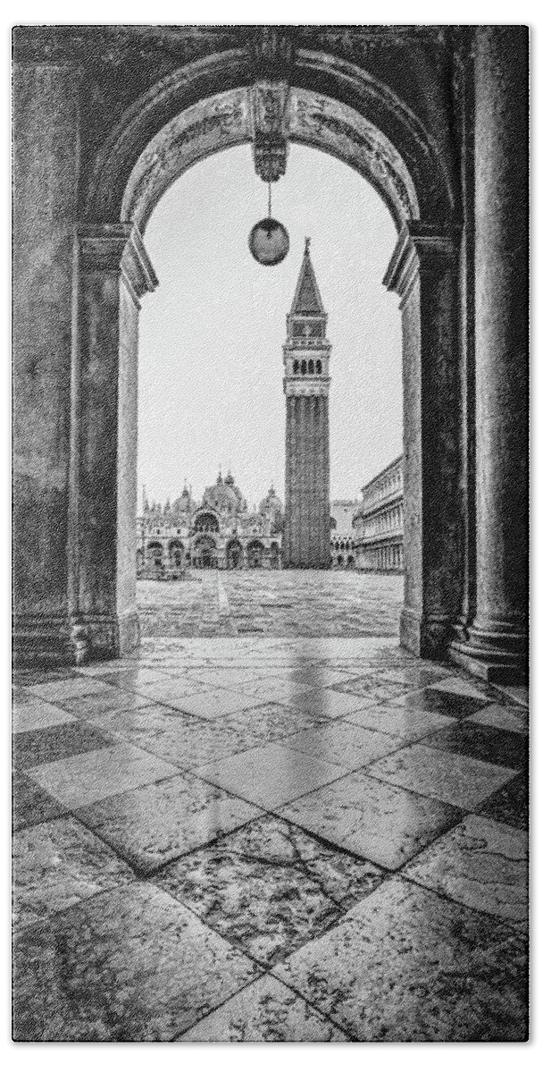 Italy Beach Towel featuring the photograph BW Study - St. Marks Square by David Downs