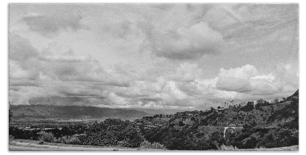 View From Mulholland Drive Facing North Beach Towel featuring the photograph BW View from Mulholland Drive Facing North by Jera Sky