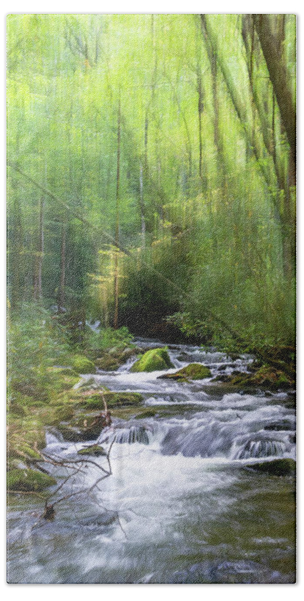 10/12/18 Beach Towel featuring the photograph By The Forest Stream by Louise Lindsay
