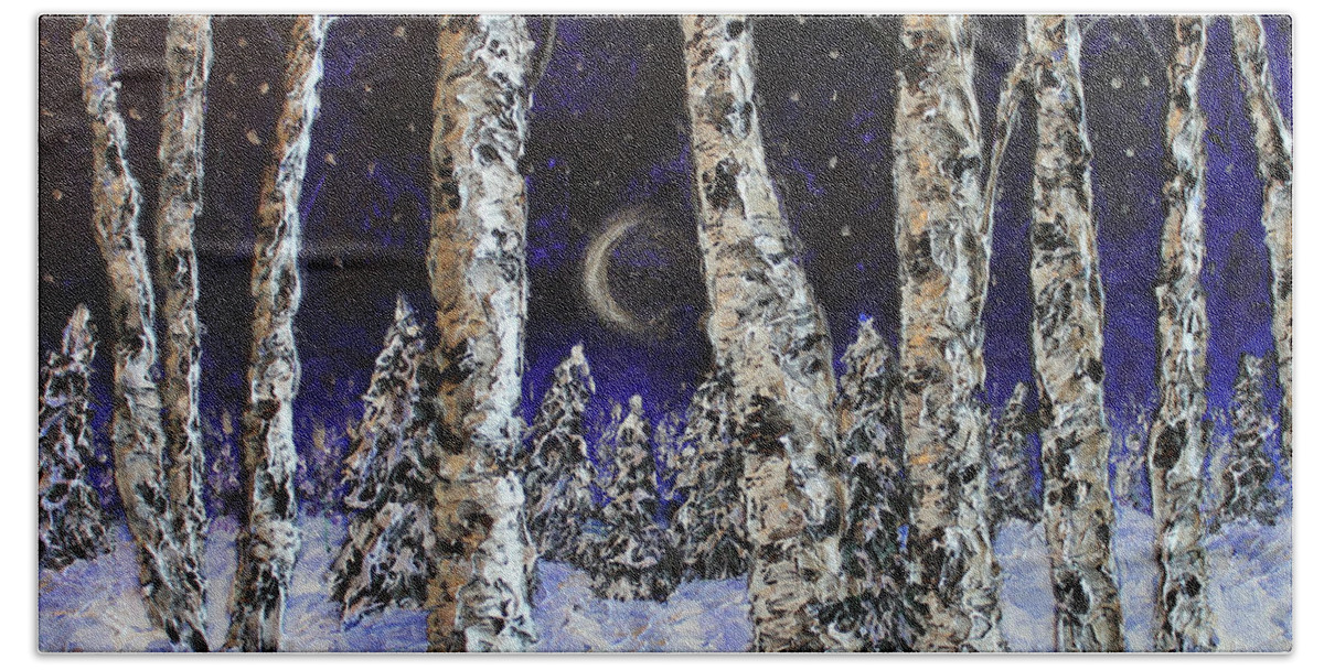 Art Beach Towel featuring the painting By the Light of the Silvery Moon SOLD by Linda Donlin