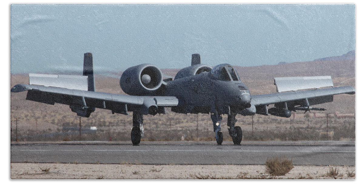 Warthog Beach Towel featuring the photograph C AFRC A-10 Warthog Recovering to Nellis AFB by Custom Aviation Art