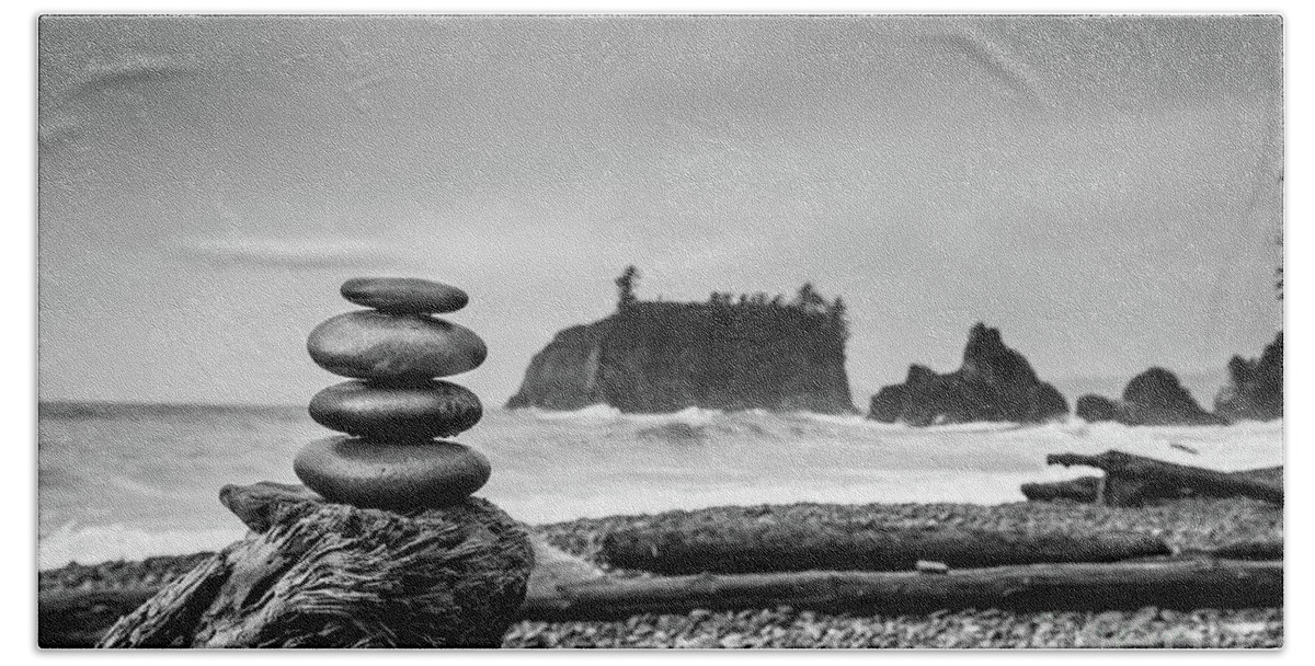 Cairn Beach Sheet featuring the photograph Cairn on a beach by Olivier Steiner