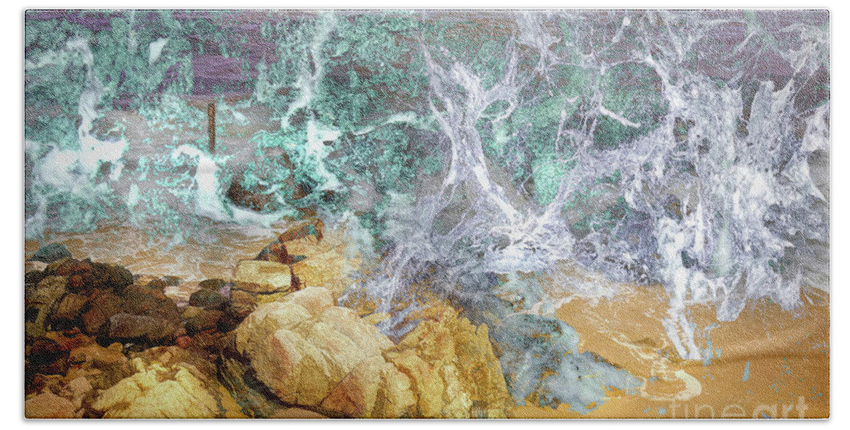 California Beach Towel featuring the digital art Cal Beach Splash by Deb Nakano