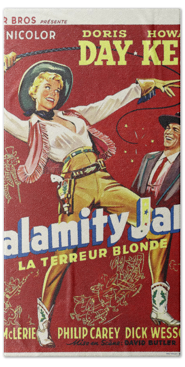 Calamity Beach Towel featuring the mixed media ''Calamity Jane'' - 1953 #2 by Movie World Posters