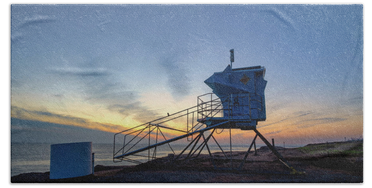 Beach Beach Towel featuring the photograph California Lifeguard Tower during the Blue Hour by Matthew DeGrushe