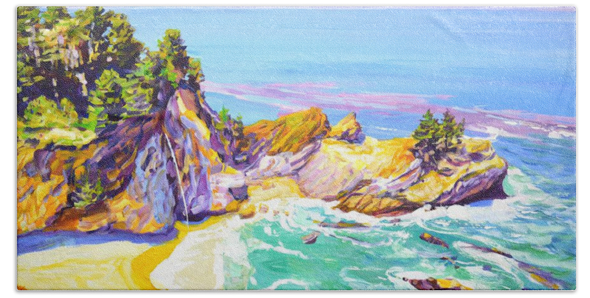 Ocean Beach Towel featuring the painting California. Ocean. Beach. by Iryna Kastsova