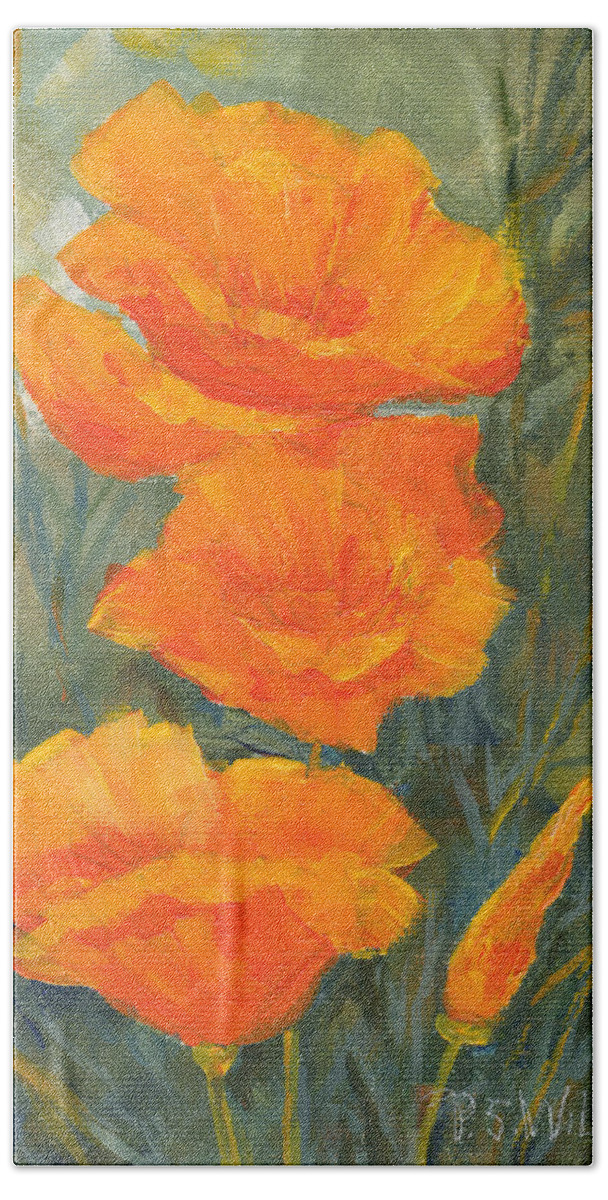 Poppies Beach Towel featuring the painting California Poppies by Peggy Wilson