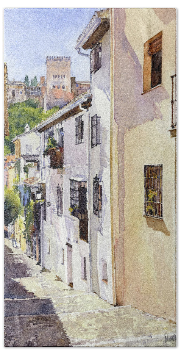 Granada Beach Sheet featuring the painting Calle Gumiel de San Jose Granada by Margaret Merry